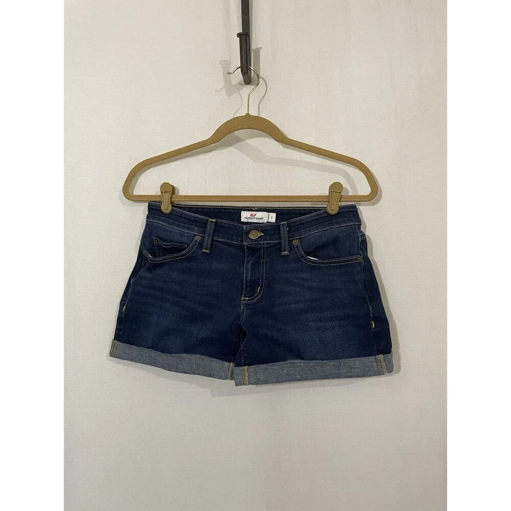 Vineyard Vines Womens Cuffed Denim Jean Shorts Medium Dark Wash Size 2